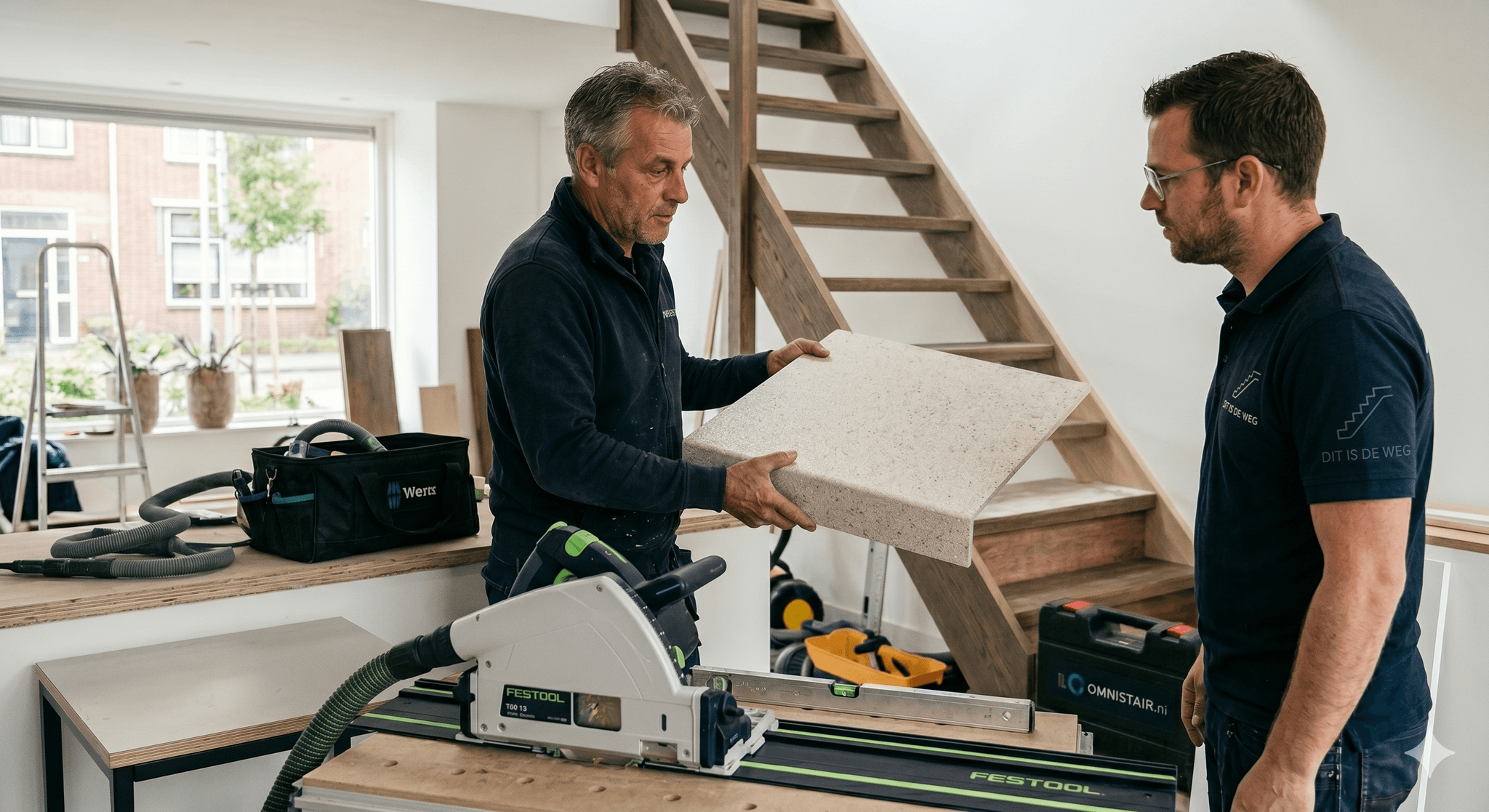Geselecteerde Omnistair vakman aan het werk bij plaatsing