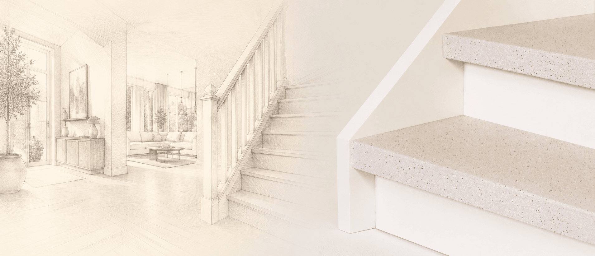 Omnistair traprenovatie voor woningen met lichte natuursteen composiet traptreden